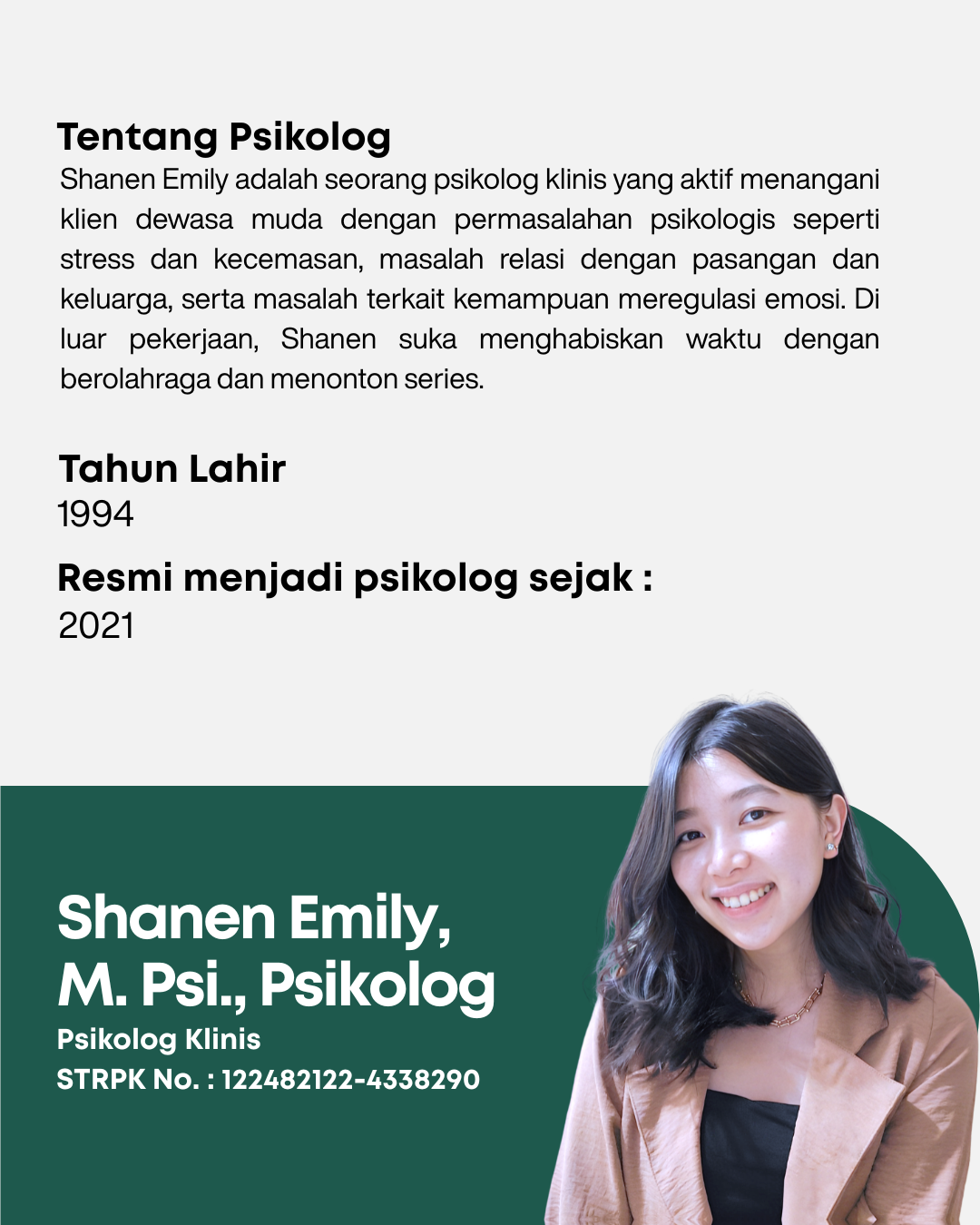 Shanen Emily, M. Psi., Psikolog