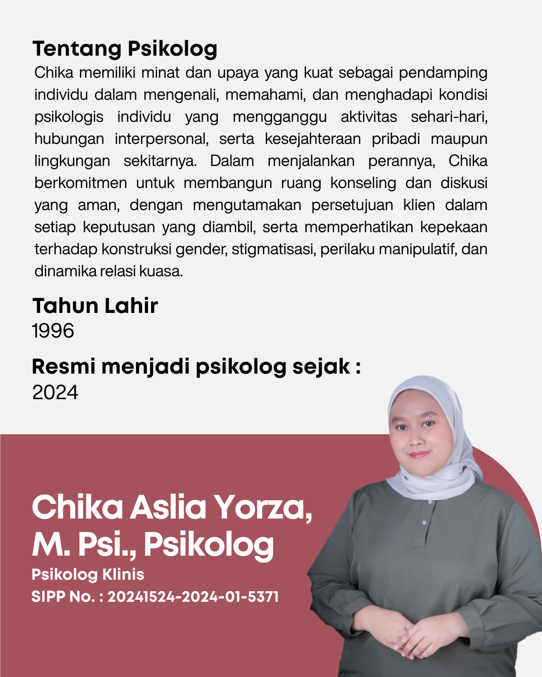 Chika Aslia Yorza,  M. Psi., Psikolog